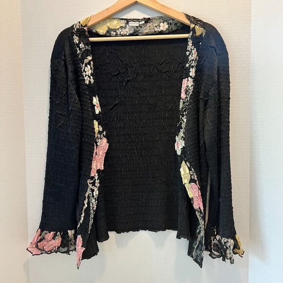 Lillie Rubin Womens Cardigan Size XL Floral Crystal Sequin Long Sleeve Black - Picture 1 of 8